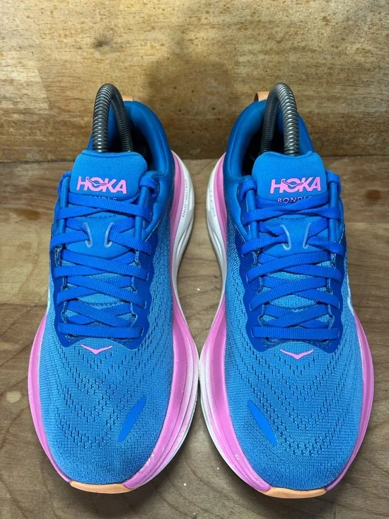 Hoka One One Bondi 8 REFLECTIVE Womens Size 7.5 Running Shoes Sneakers Blue Pink - Picture 3 of 13